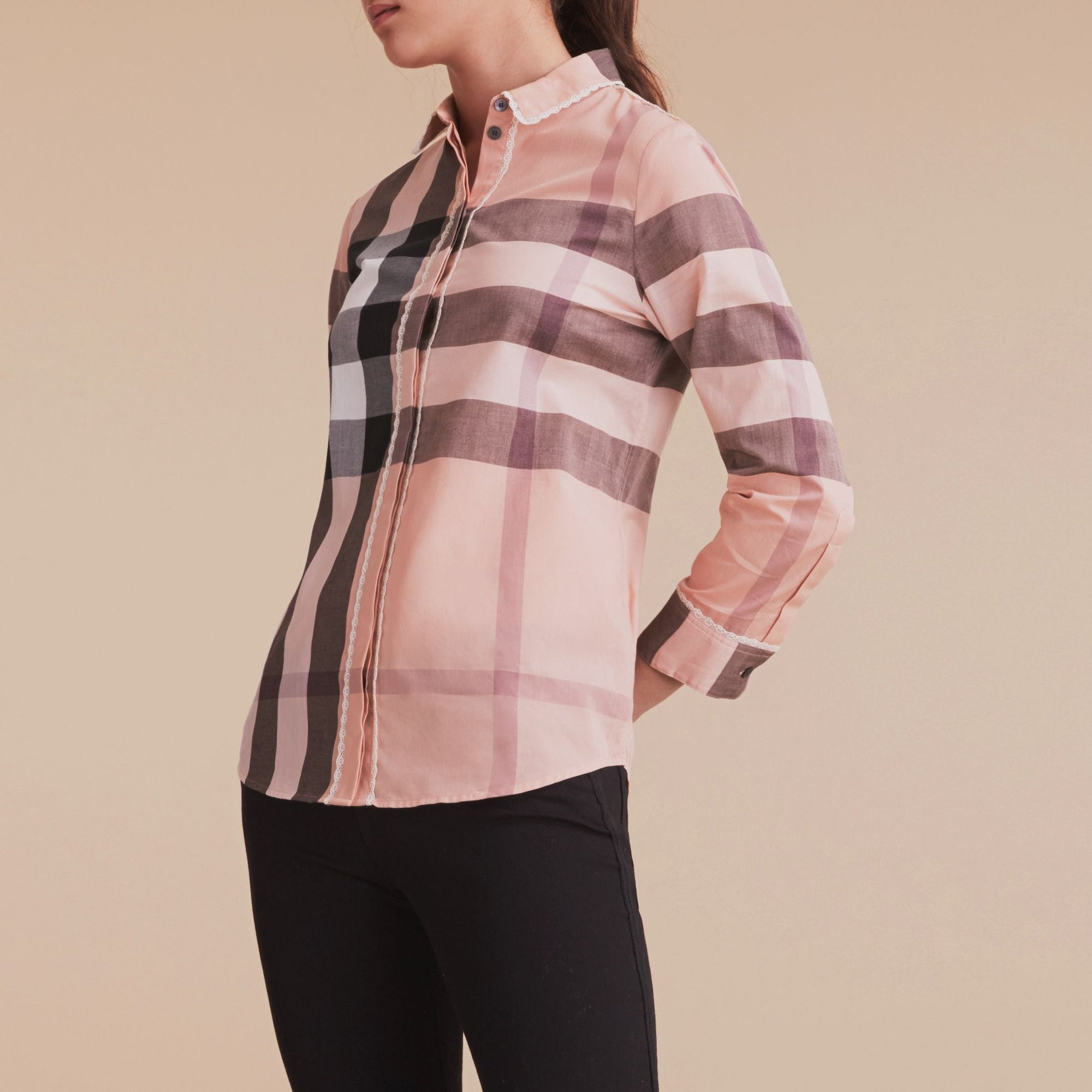 Chemise en coton à motif check - Antique Pink