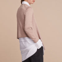 Cardigan ouvert en laine mérinos et soie - Pale Taupe