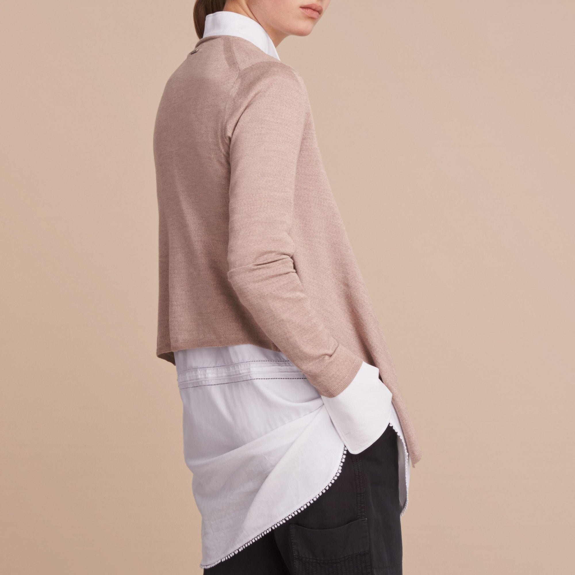 Cardigan ouvert en laine mérinos et soie - Pale Taupe