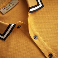 Polo en piqué de coton à col rayé - Saffron Yellow