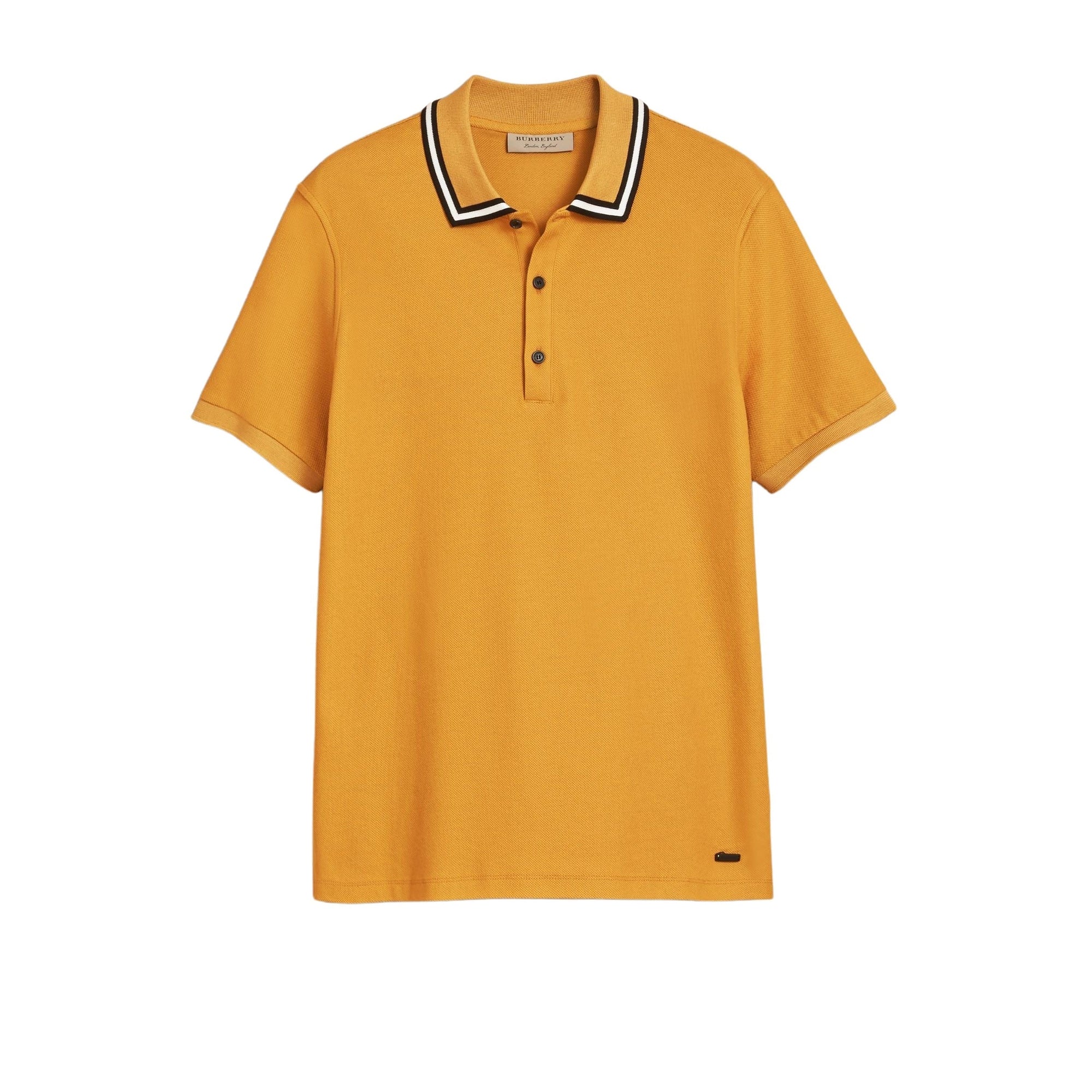 Polo en piqué de coton à col rayé - Saffron Yellow