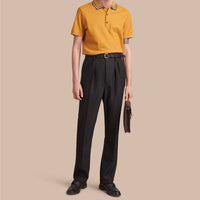 Polo en piqué de coton à col rayé - Saffron Yellow