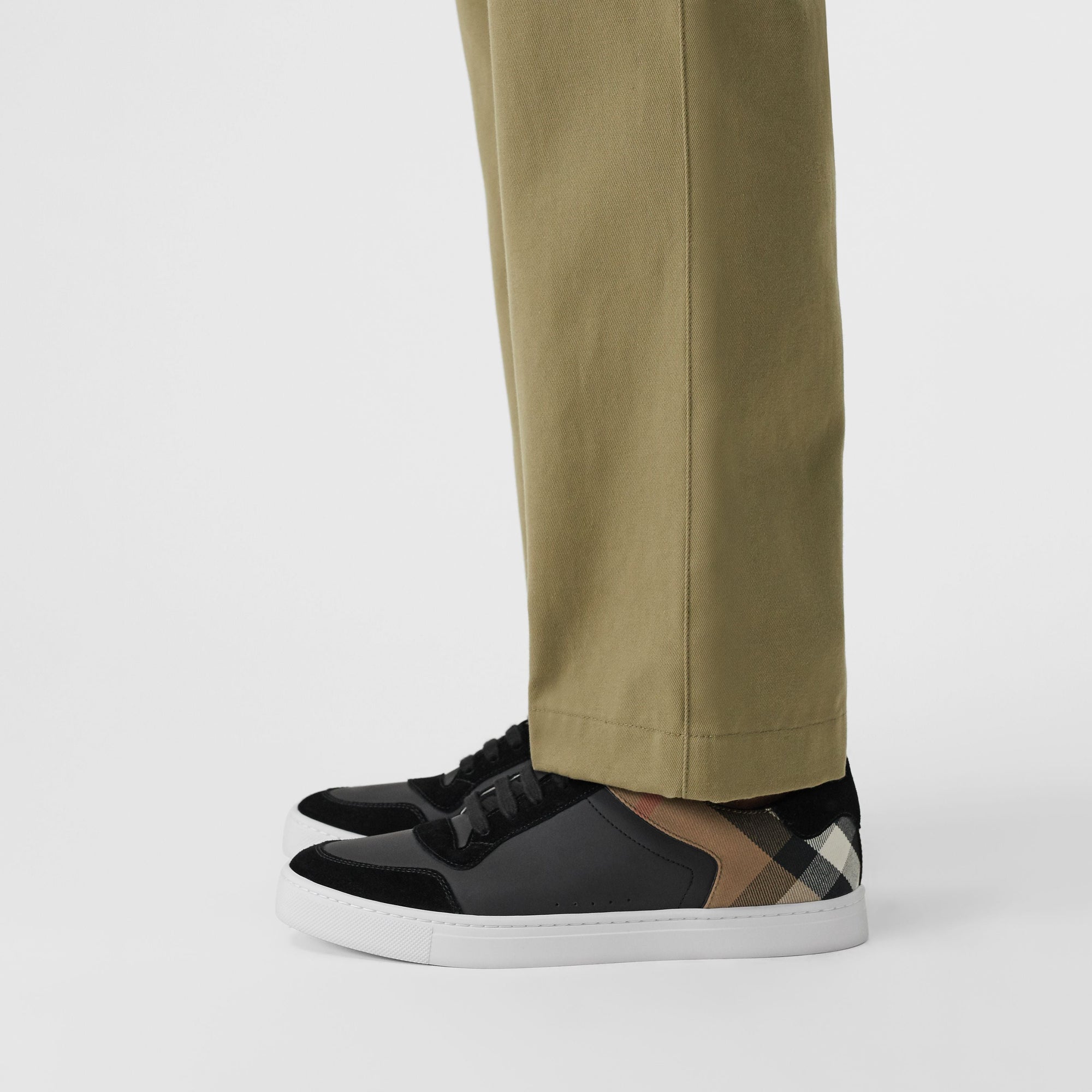 Sneakers en cuir et tissu à motif House check - Black