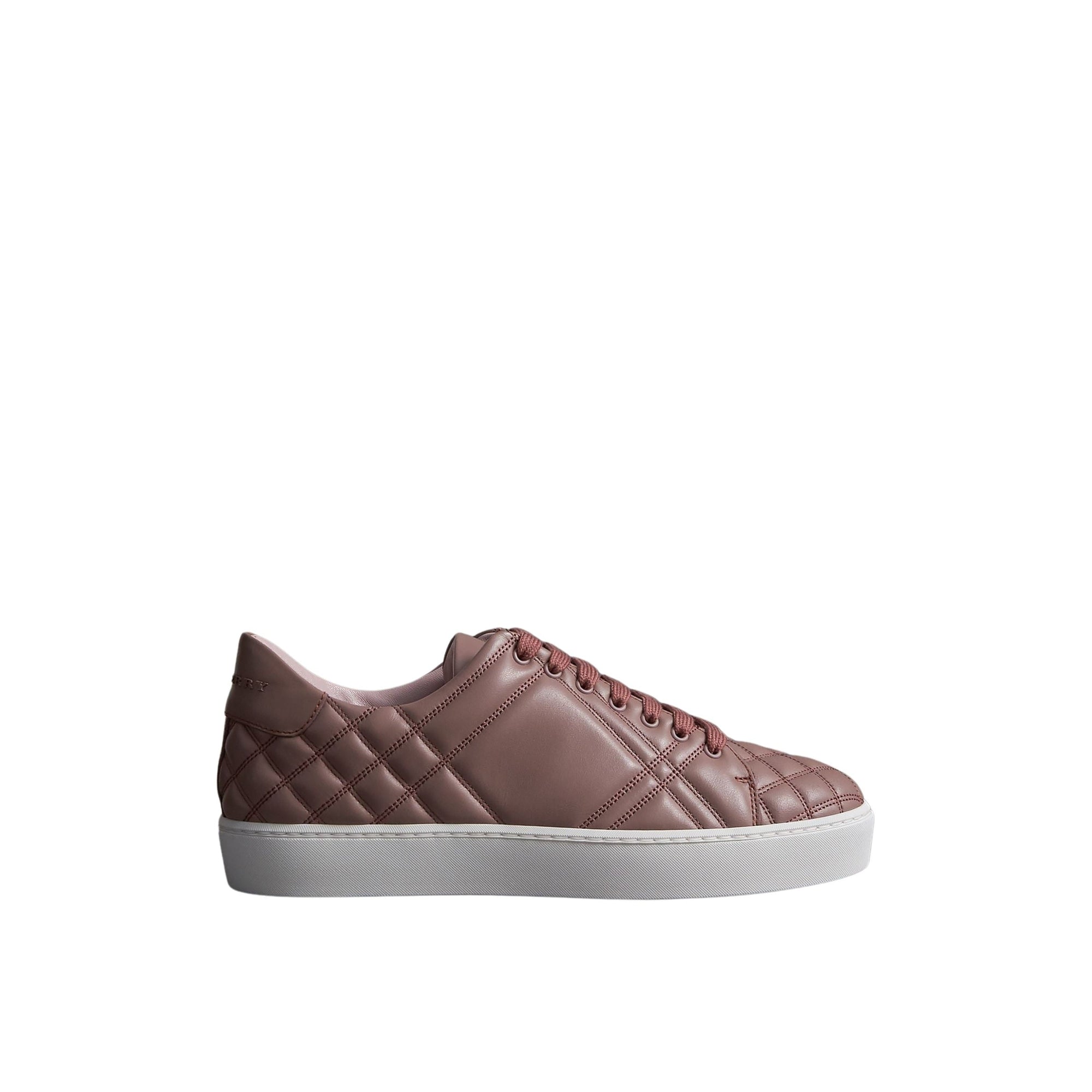 Sneakers en cuir matelassé à motif check - Ivory Pink