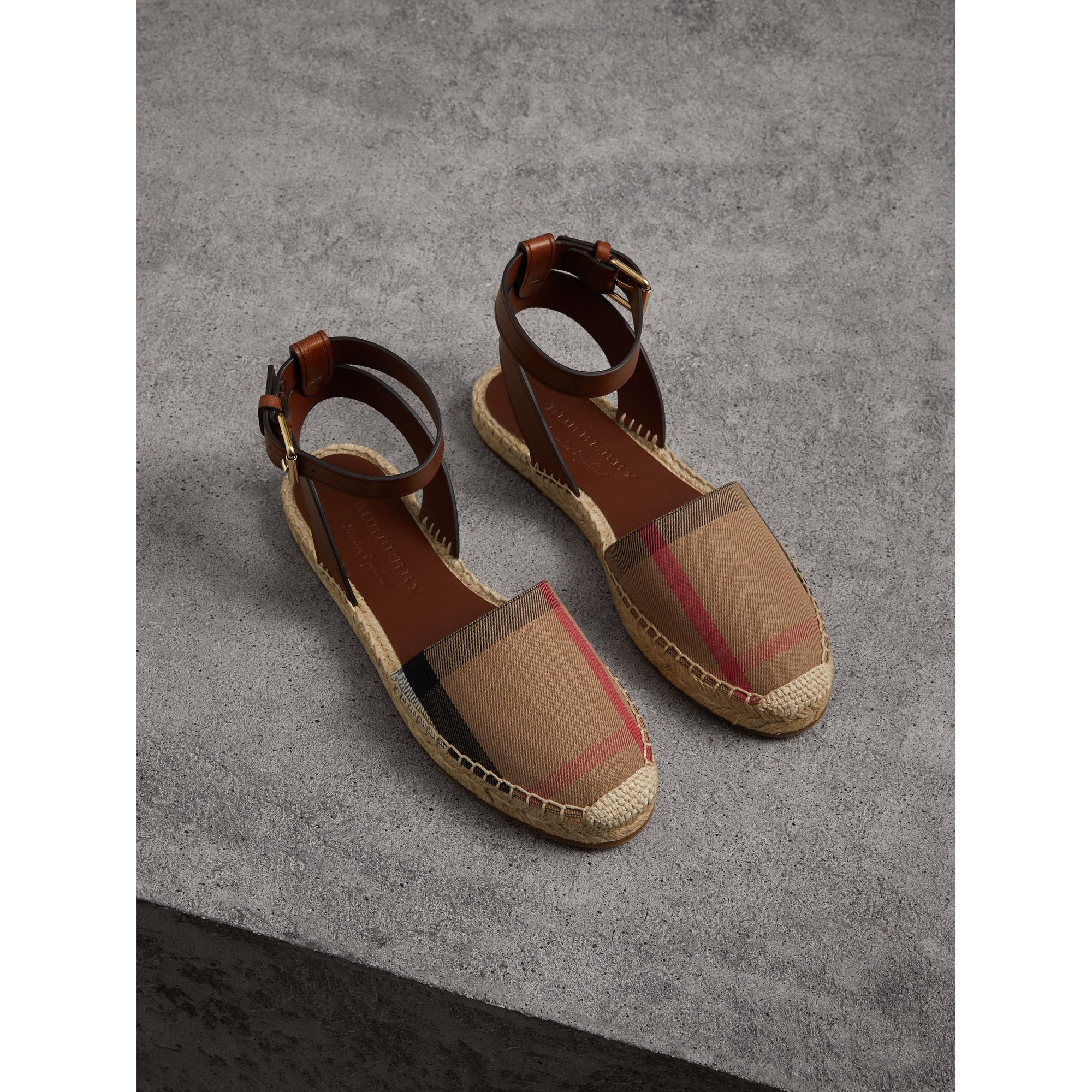 Sandales espadrilles en cuir et coton - Dark Tan