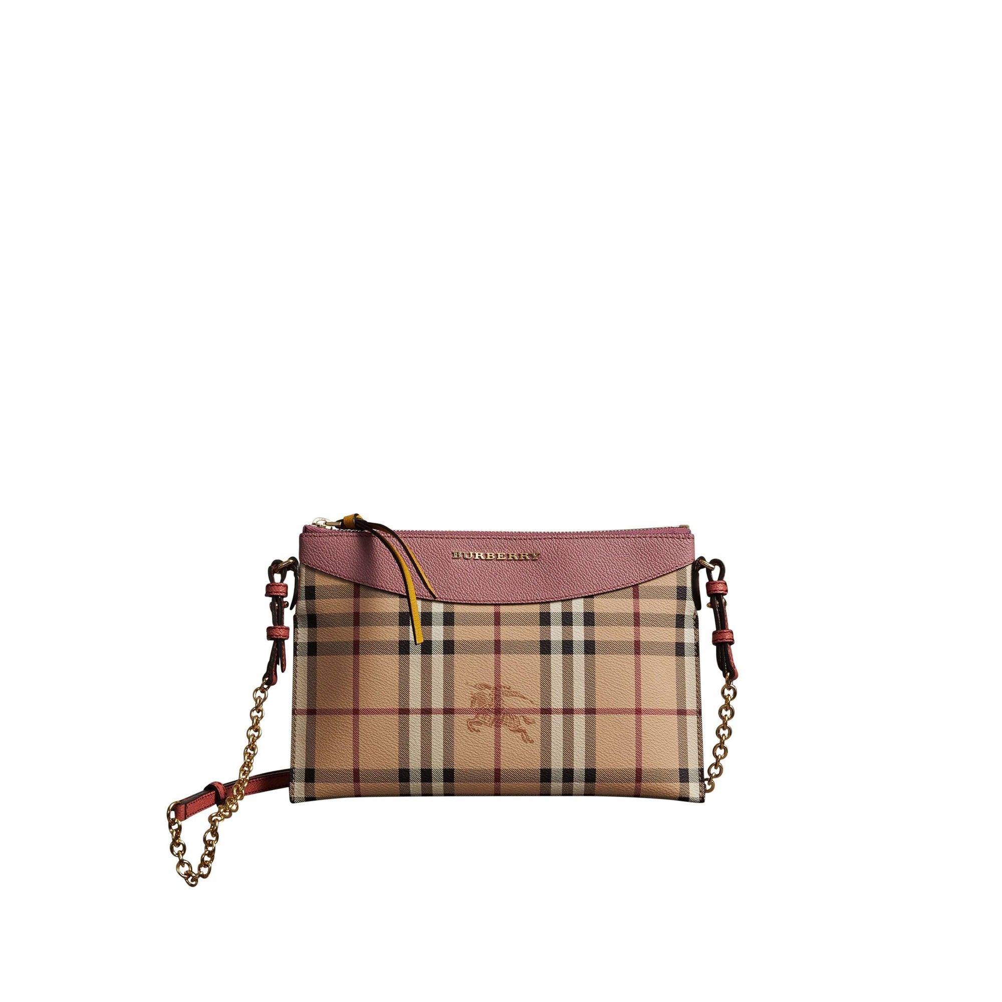 Sac pochette bicolore en cuir et tissu Haymarket - Dusty Pink & Multicolor