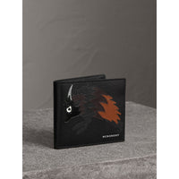 Portefeuille à rabat en cuir à motif Bestiaire - Black