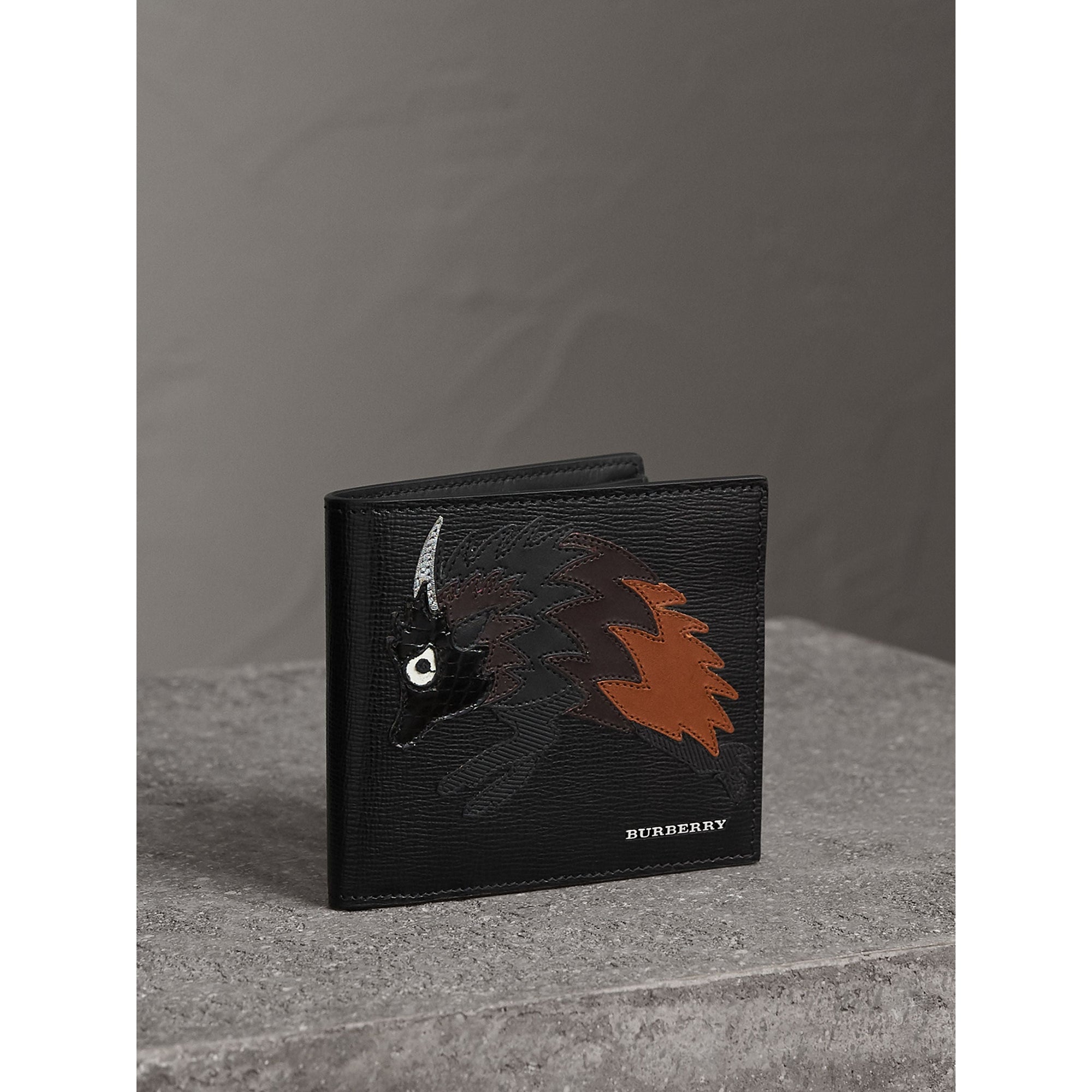 Portefeuille à rabat en cuir à motif Bestiaire - Black