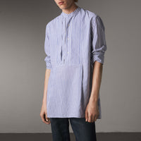 Chemise plastron plissé unisexe rayé - Pale Blue & White
