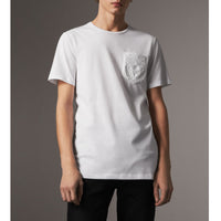 T-shirt en coton à poche brodée en corde - White