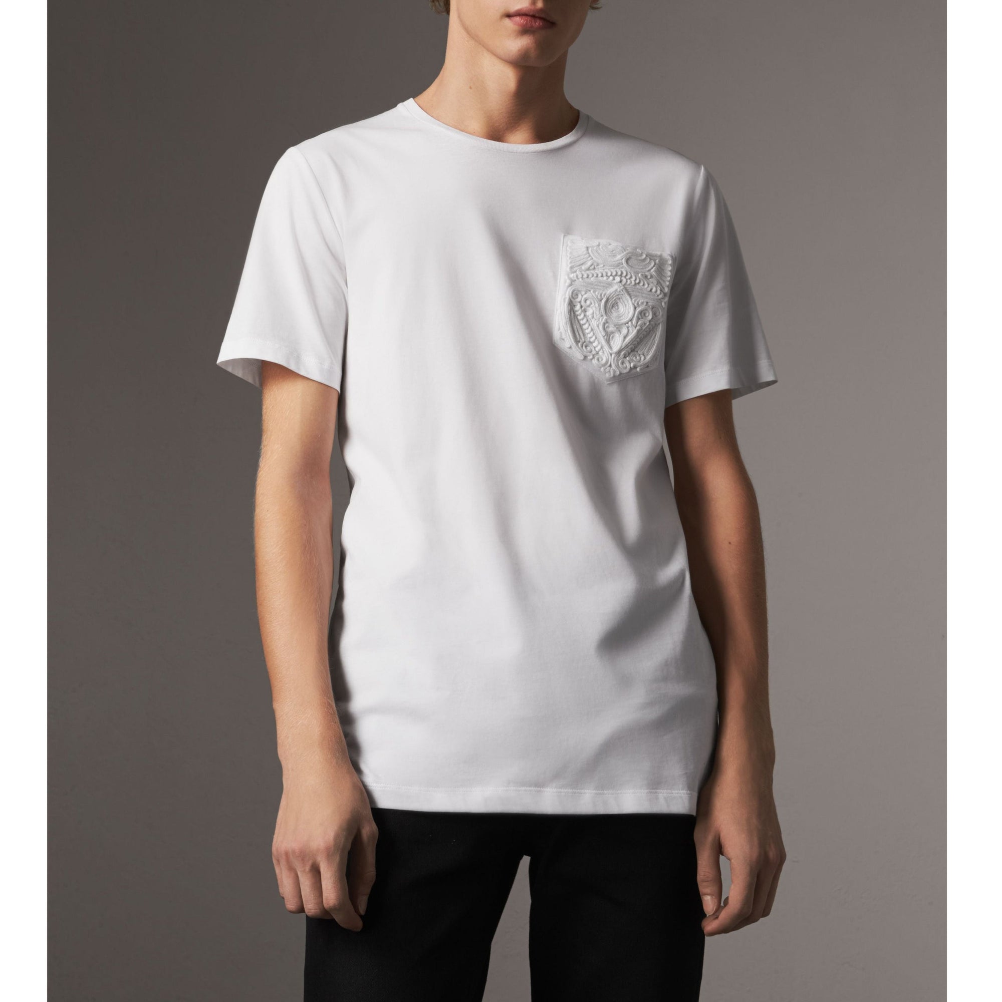T-shirt en coton à poche brodée en corde - White