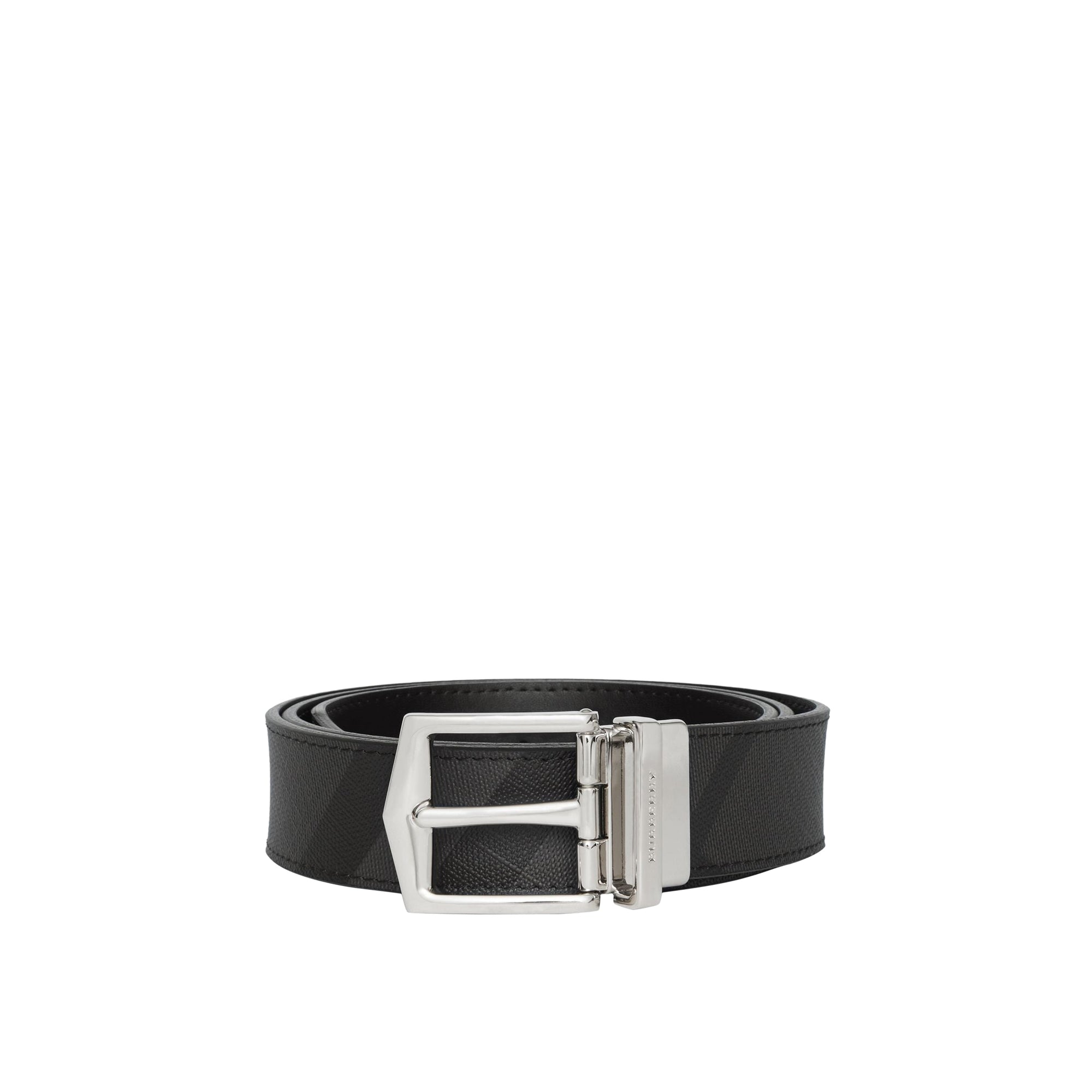 Ceinture réversible en tissu London check et cuir - Charcoal & Black