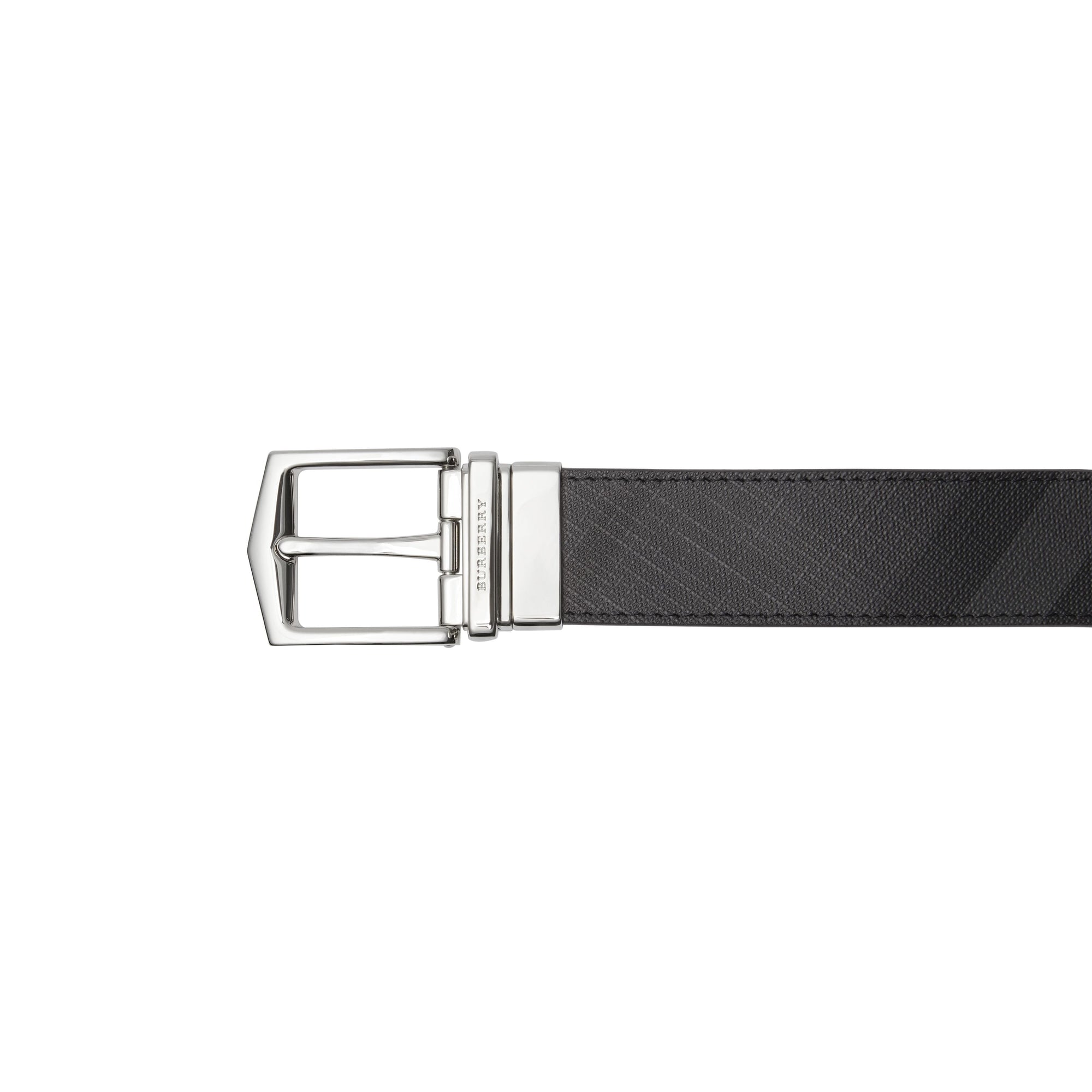 Ceinture réversible en tissu London check et cuir - Charcoal & Black