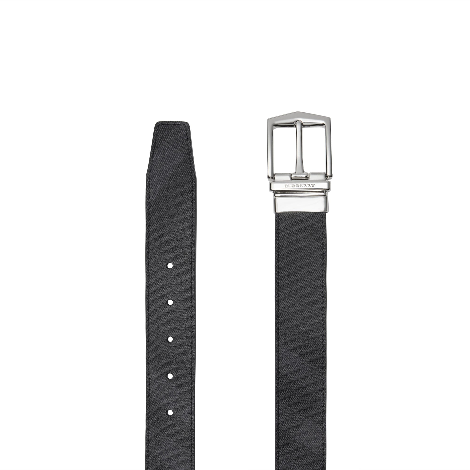 Ceinture réversible en tissu London check et cuir - Charcoal & Black