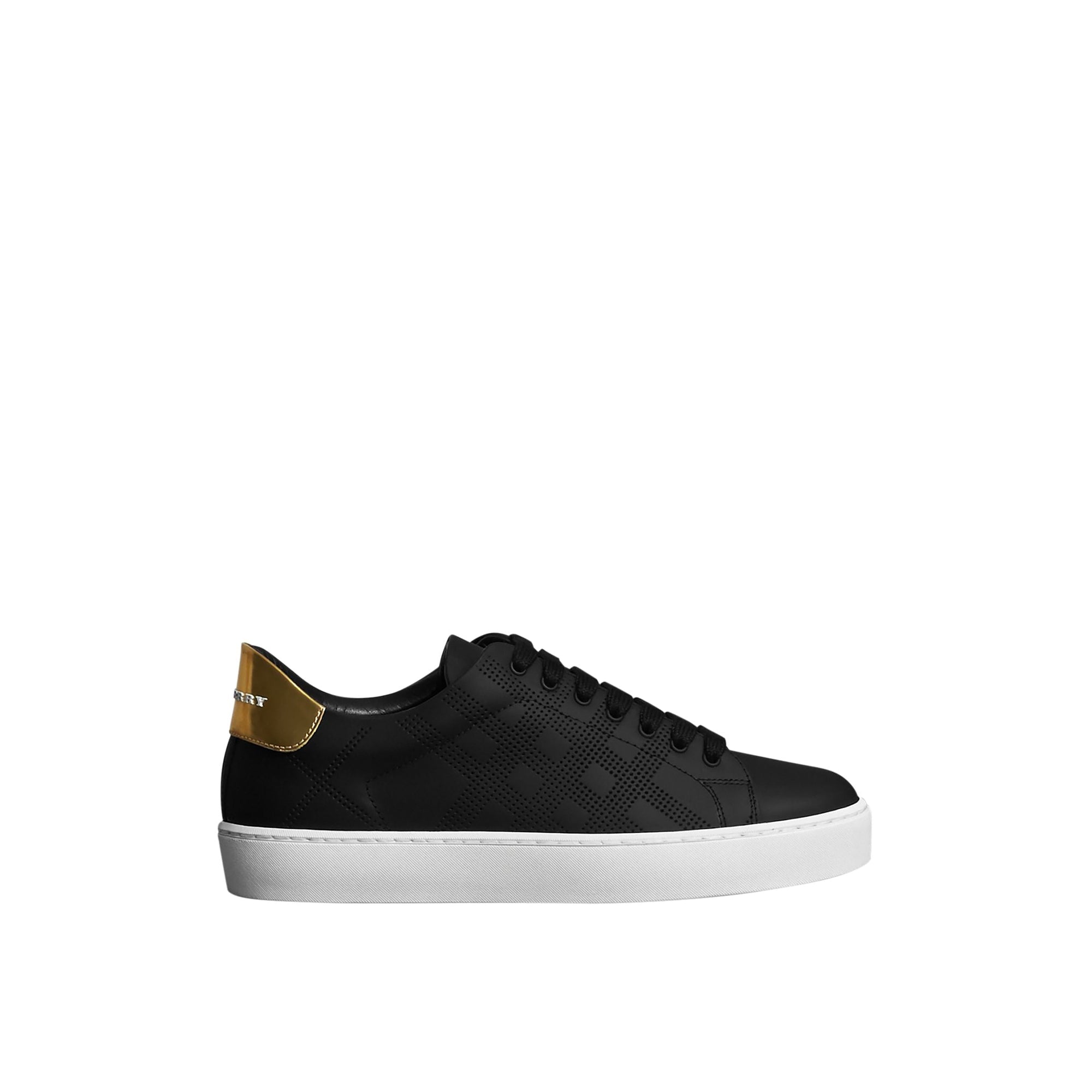 Sneakers en cuir à motif check perforé - Black