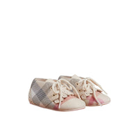 Richelieus en cuir et coton à motif check à franges - Cream