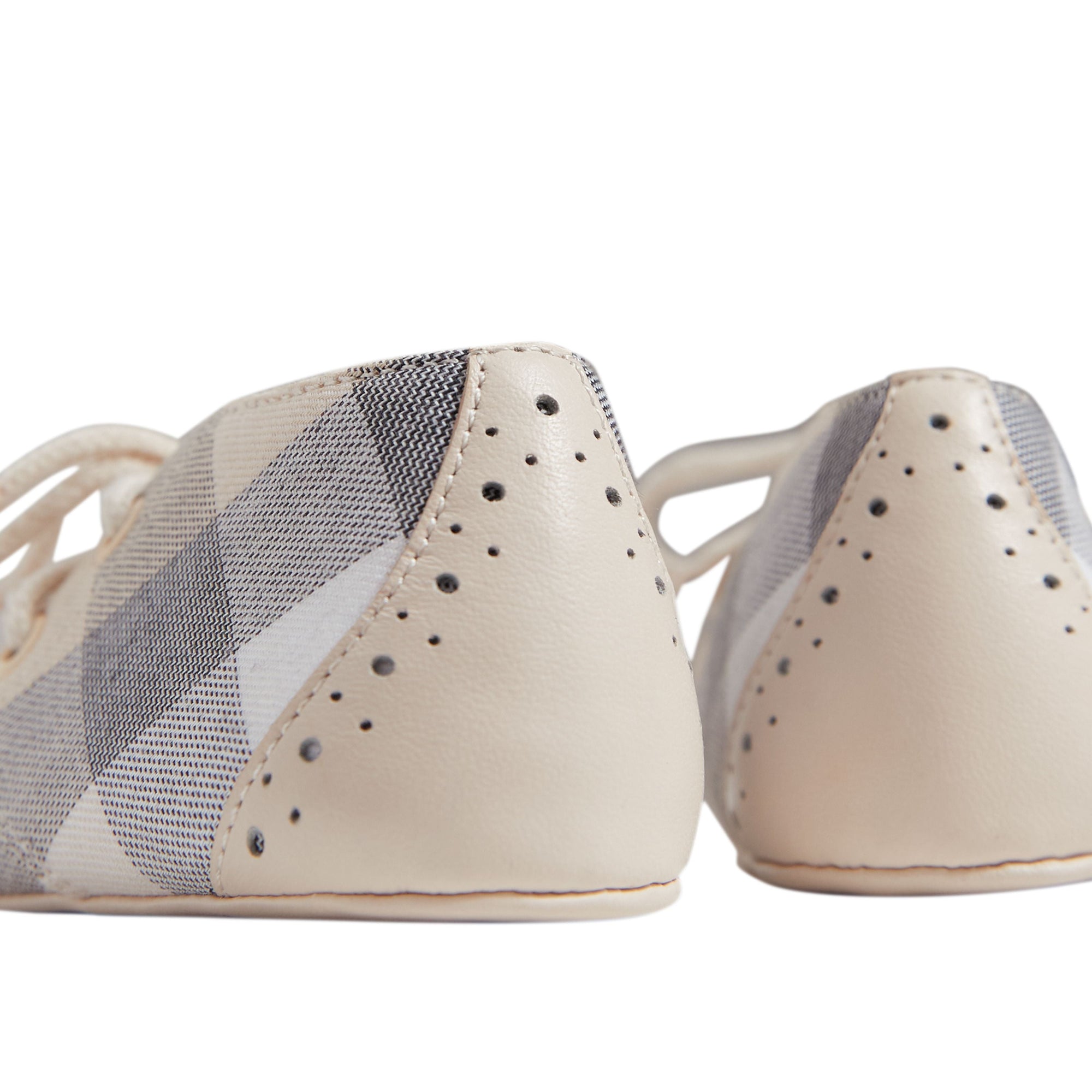 Richelieus en cuir et coton à motif check à franges - Cream