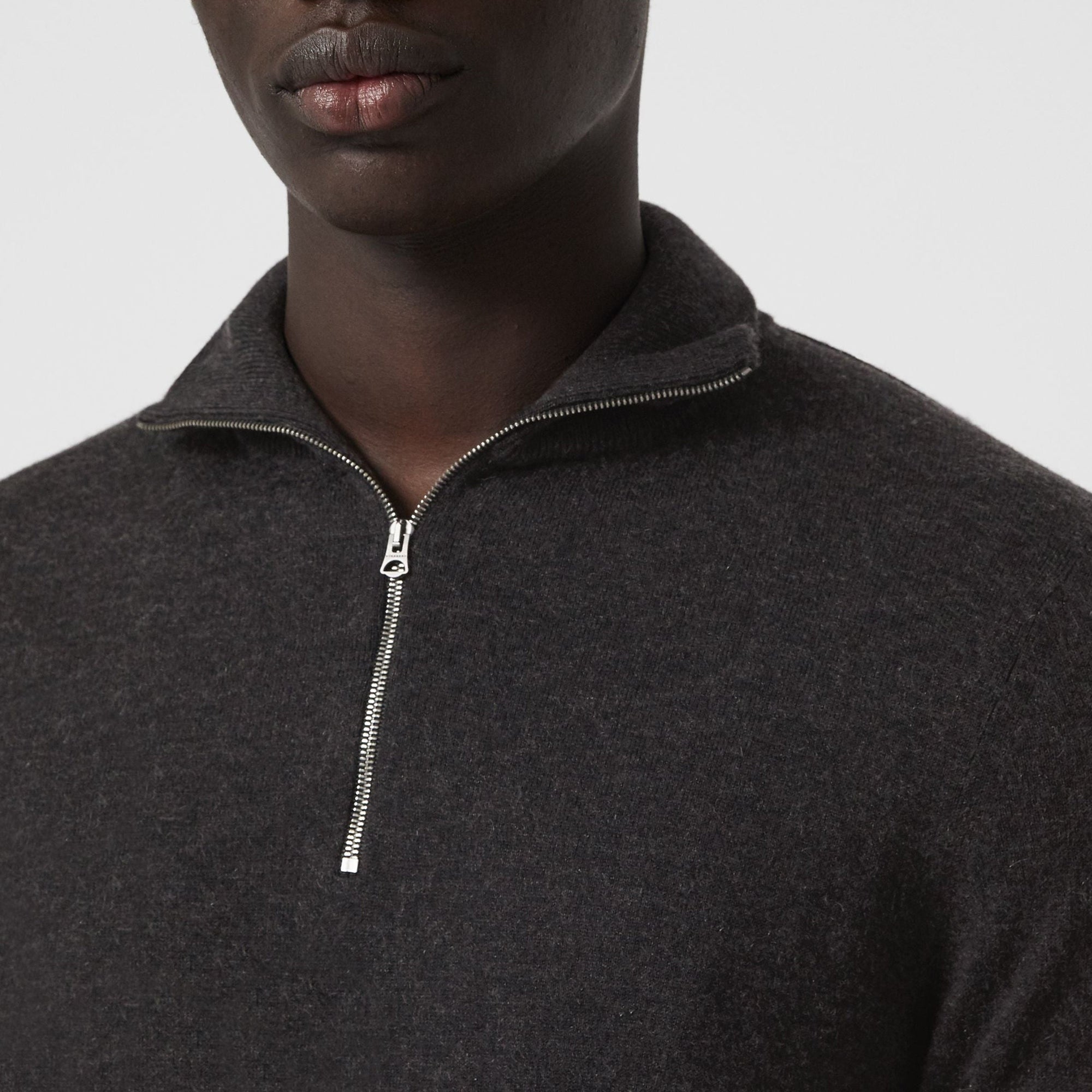 Pull en cachemire et coton à col zippé - Charcoal