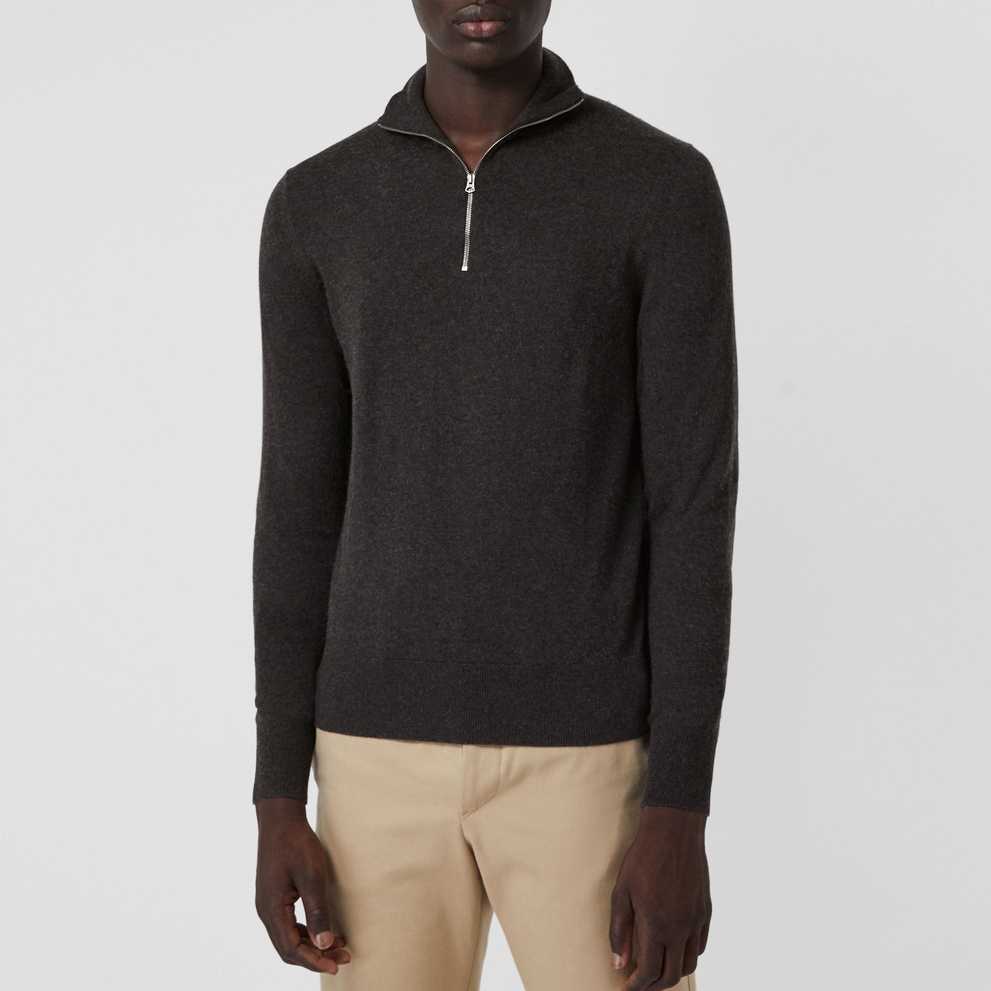 Pull en cachemire et coton à col zippé - Charcoal