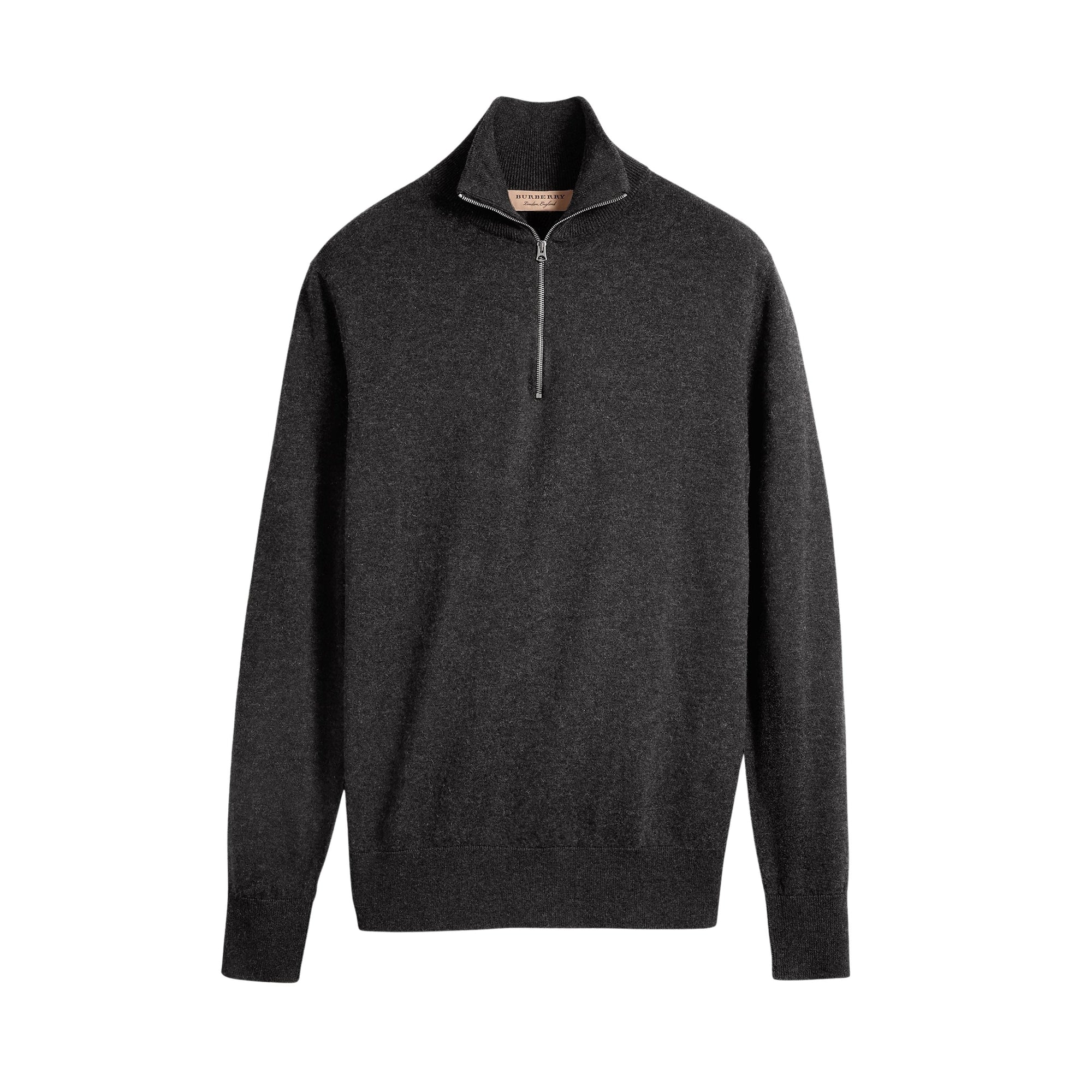 Pull en cachemire et coton à col zippé - Charcoal