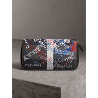Portefeuille zippé à imprimé Doodle - Black & Black