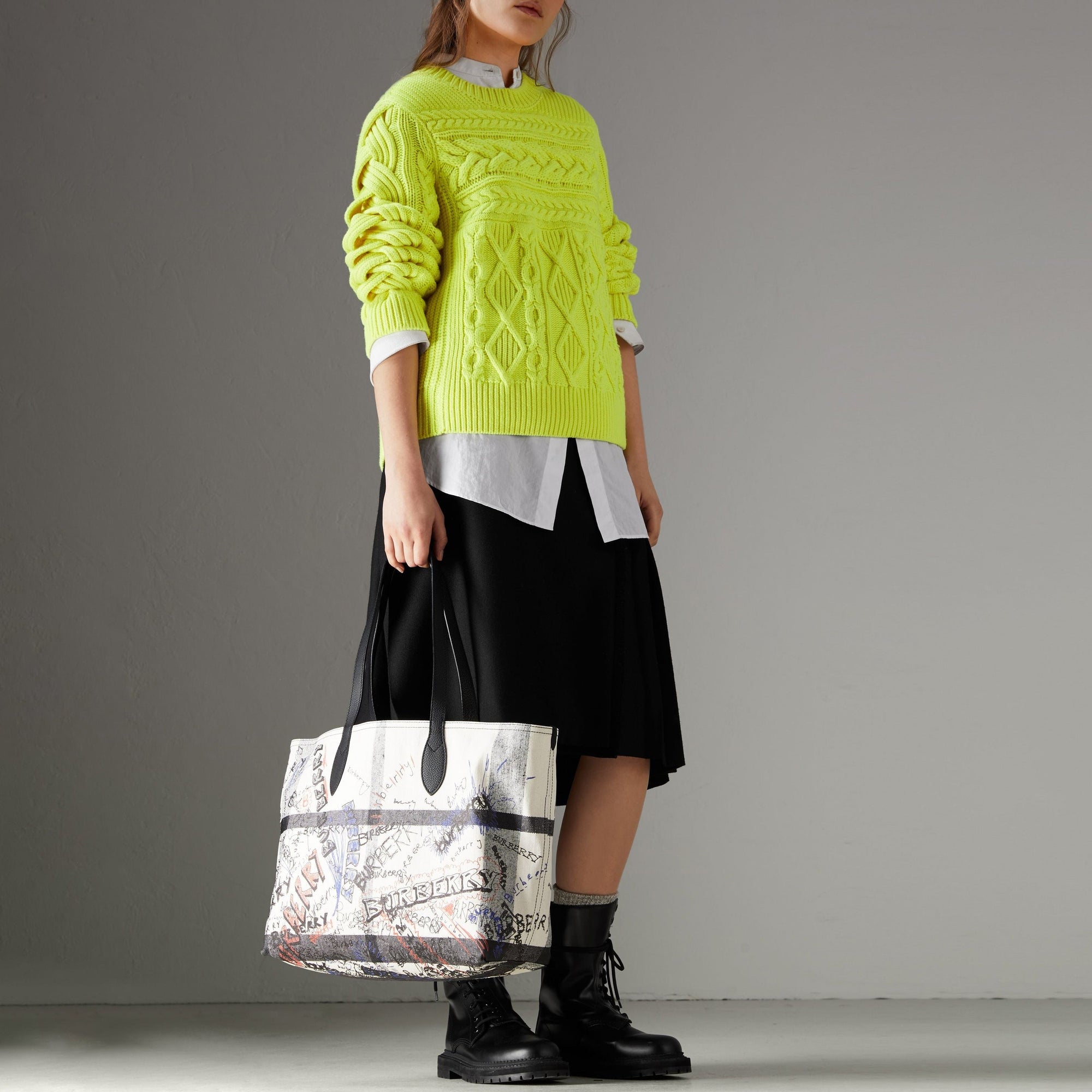 Sac tote Doodle moyen réversible - White & Trans