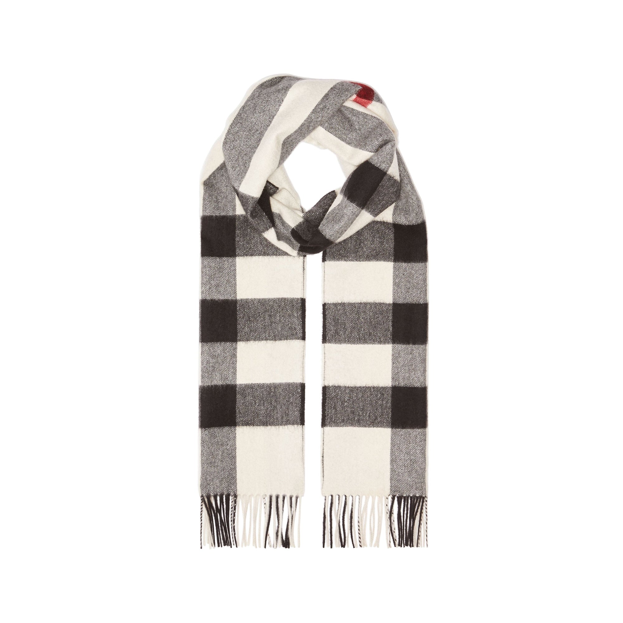 Grande écharpe classique en cachemire à motif Check - White