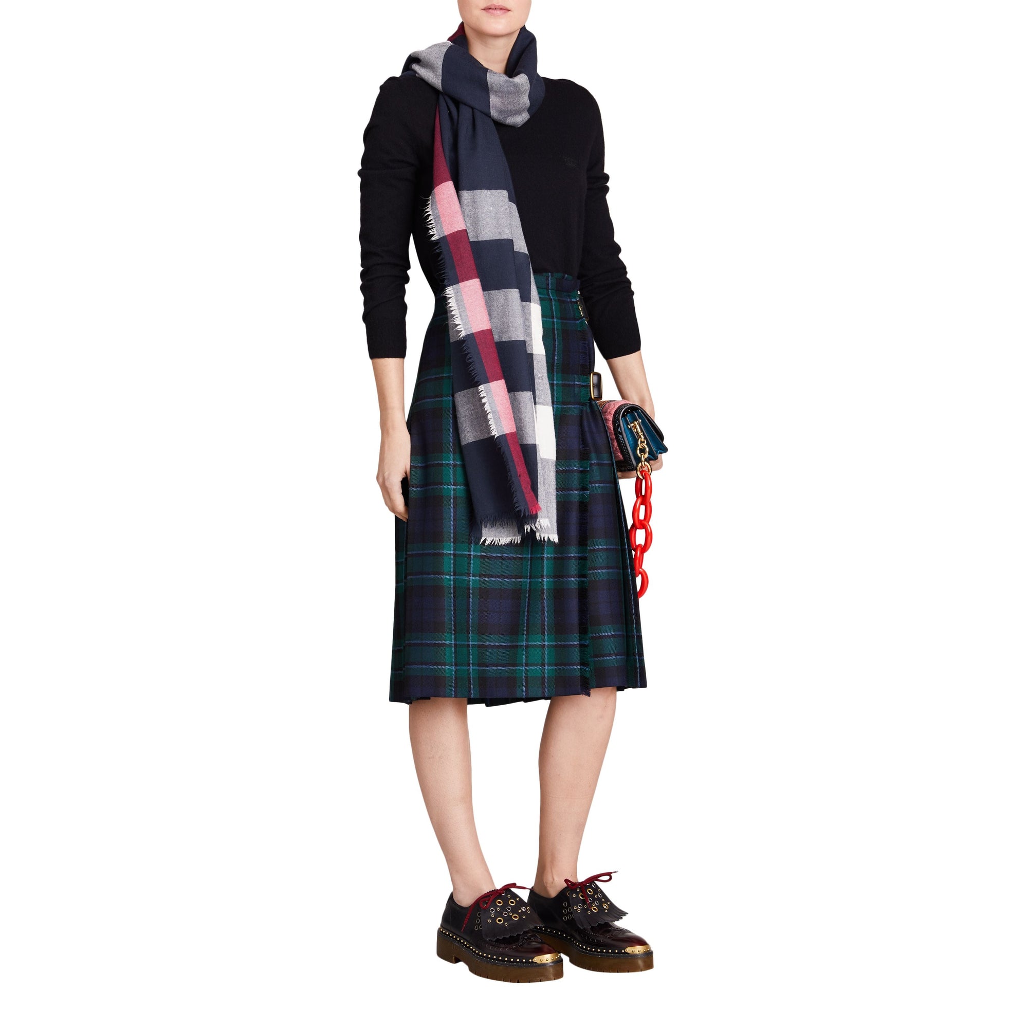 Écharpe légère en cachemire à motif check - Navy