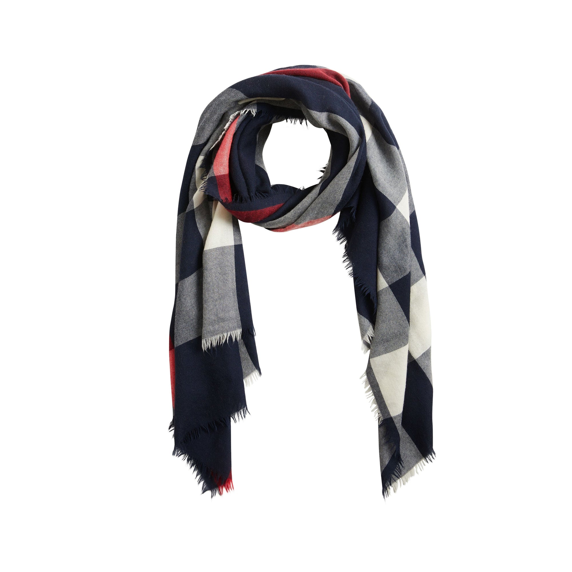 Écharpe légère en cachemire à motif check - Navy