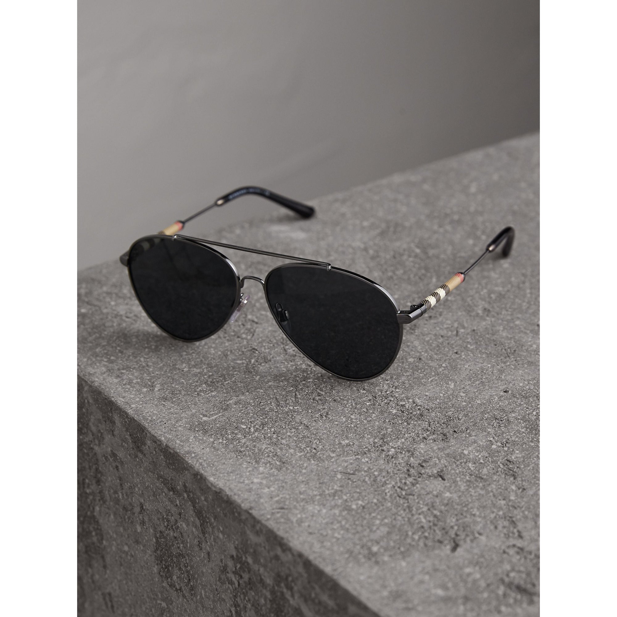 Lunettes de soleil aviateur à motif check - Black