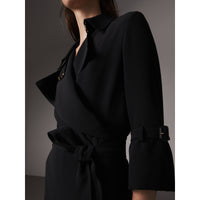 Robe trench portefeuille en georgette de soie - Black