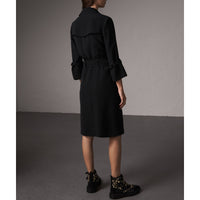 Robe trench portefeuille en georgette de soie - Black