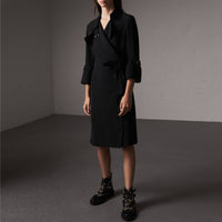 Robe trench portefeuille en georgette de soie - Black