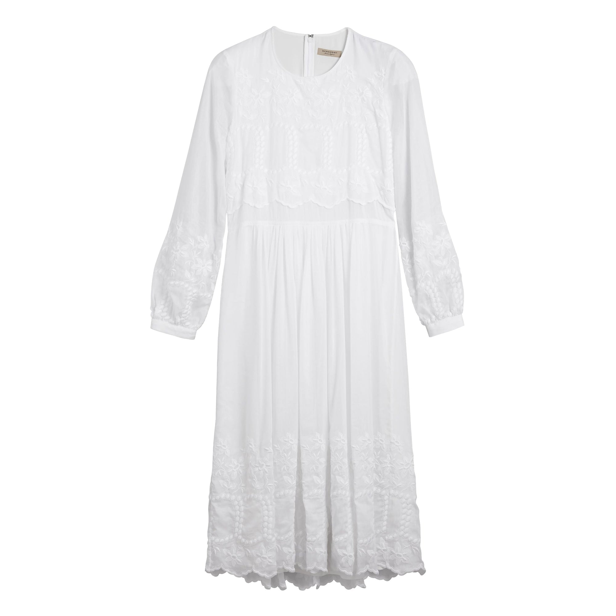 Robe en voile de coton et soie brodé - White
