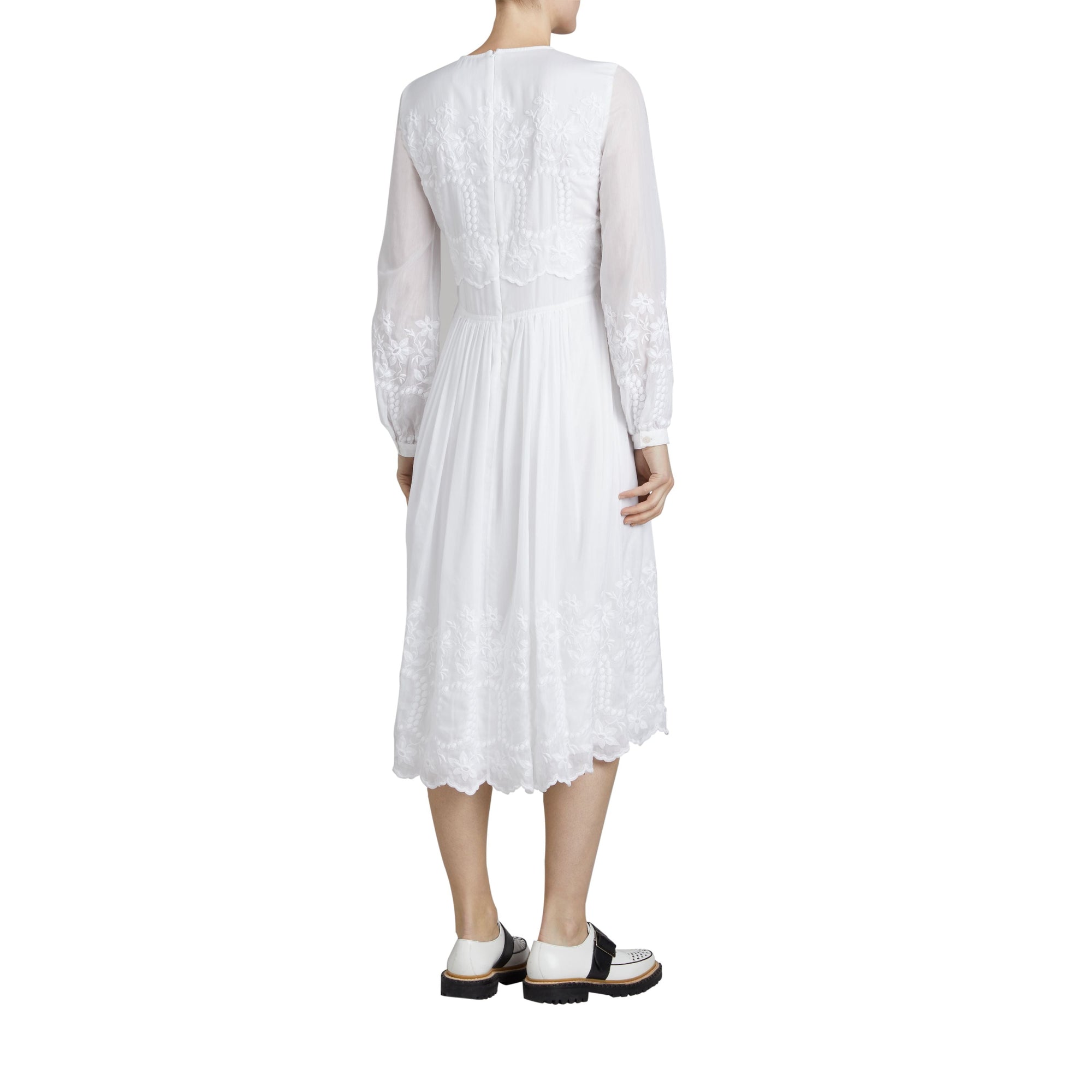 Robe en voile de coton et soie brodé - White