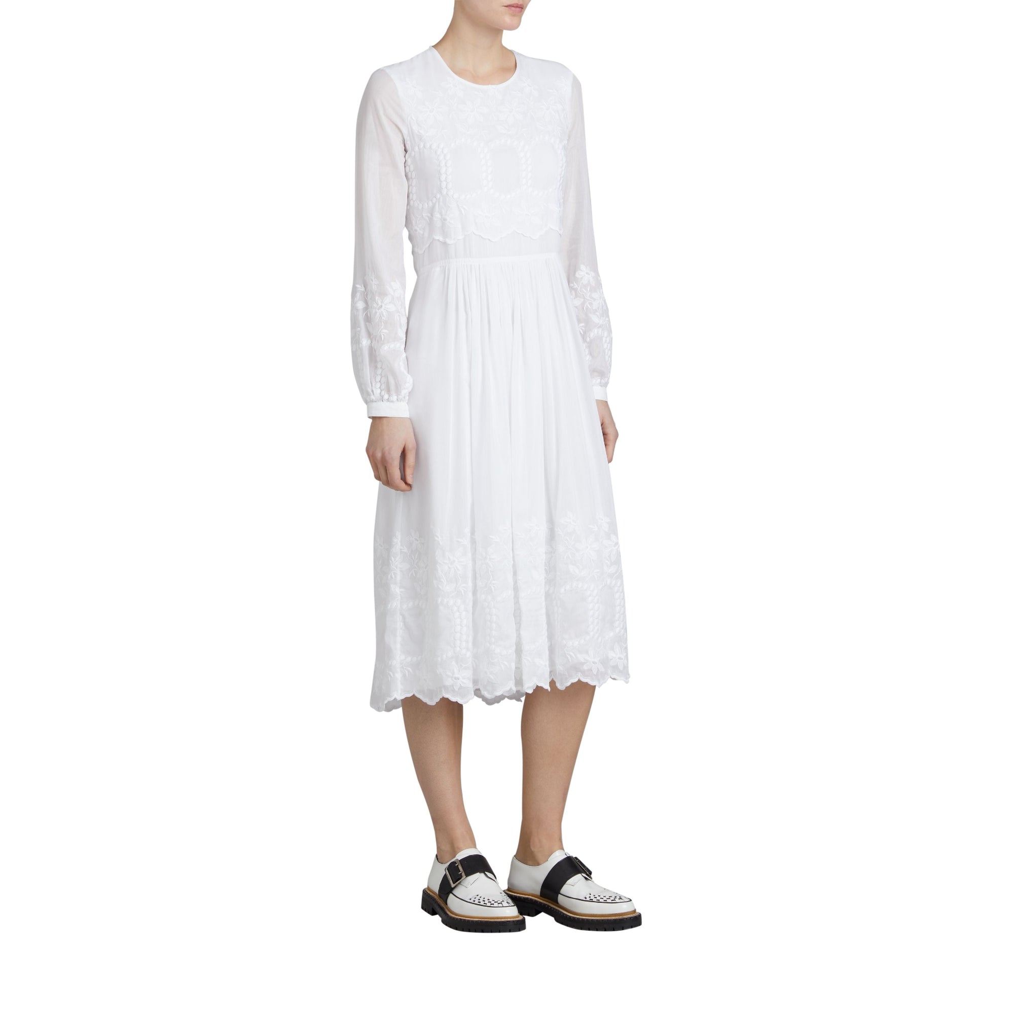 Robe en voile de coton et soie brodé - White