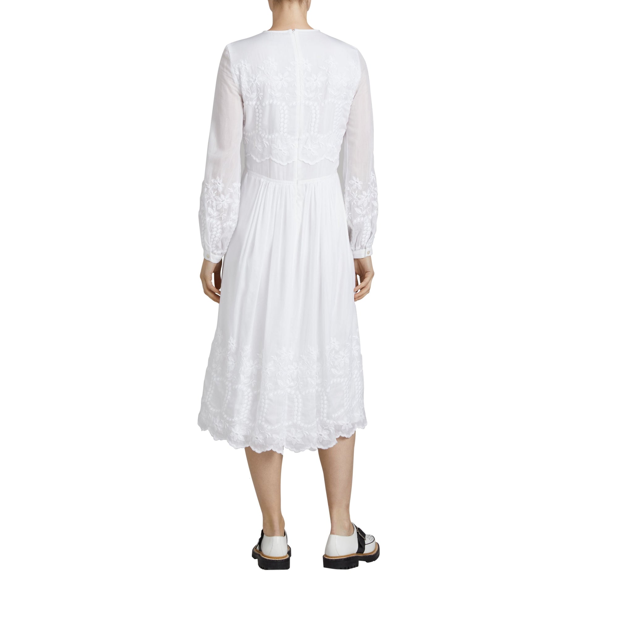 Robe en voile de coton et soie brodé - White