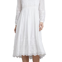 Robe en voile de coton et soie brodé - White