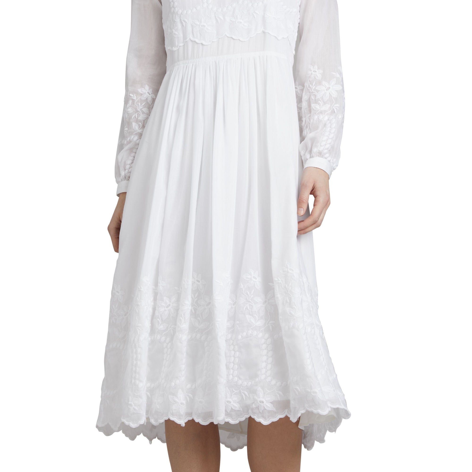 Robe en voile de coton et soie brodé - White