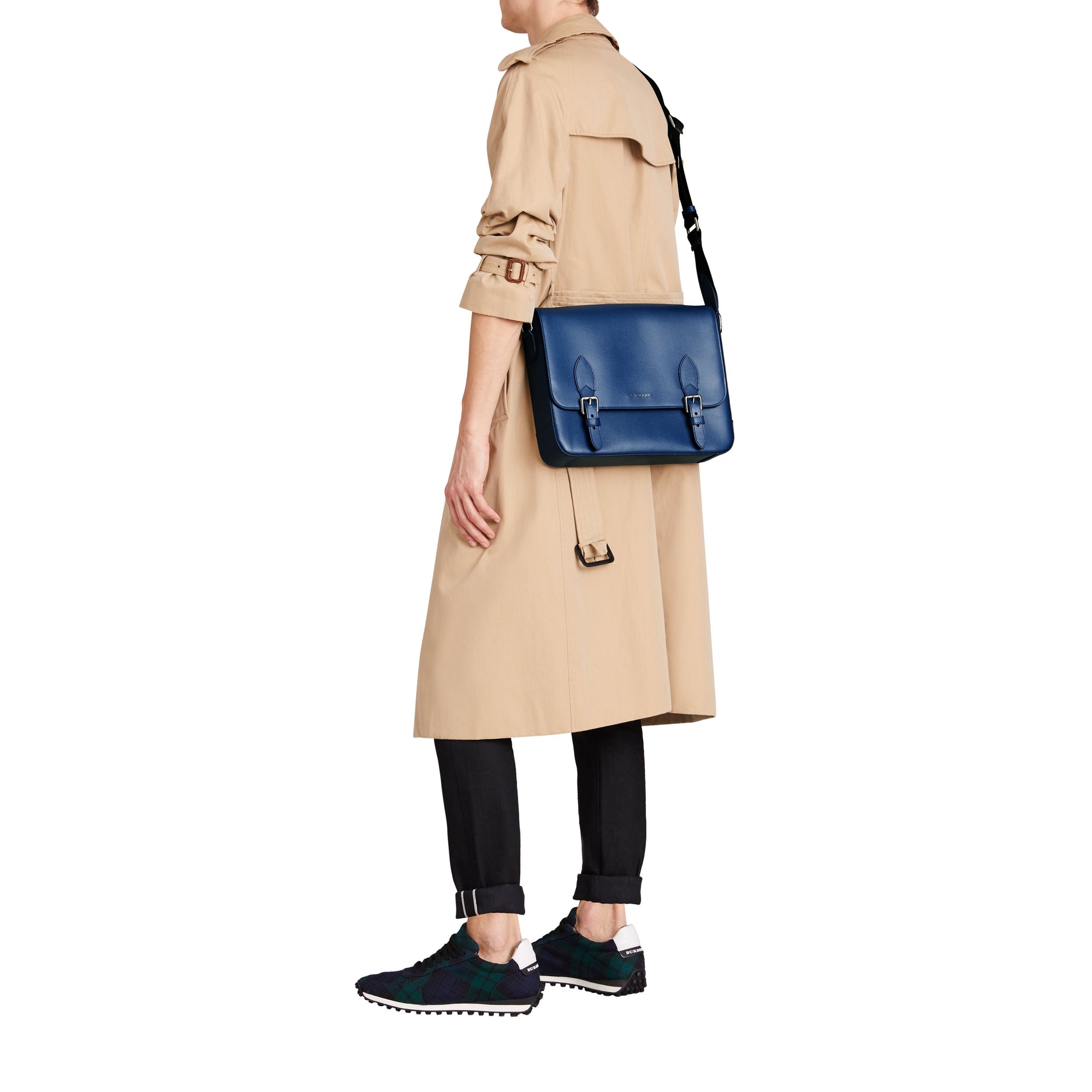 Sac Messenger moyen en cuir à motif London - Deep Blue