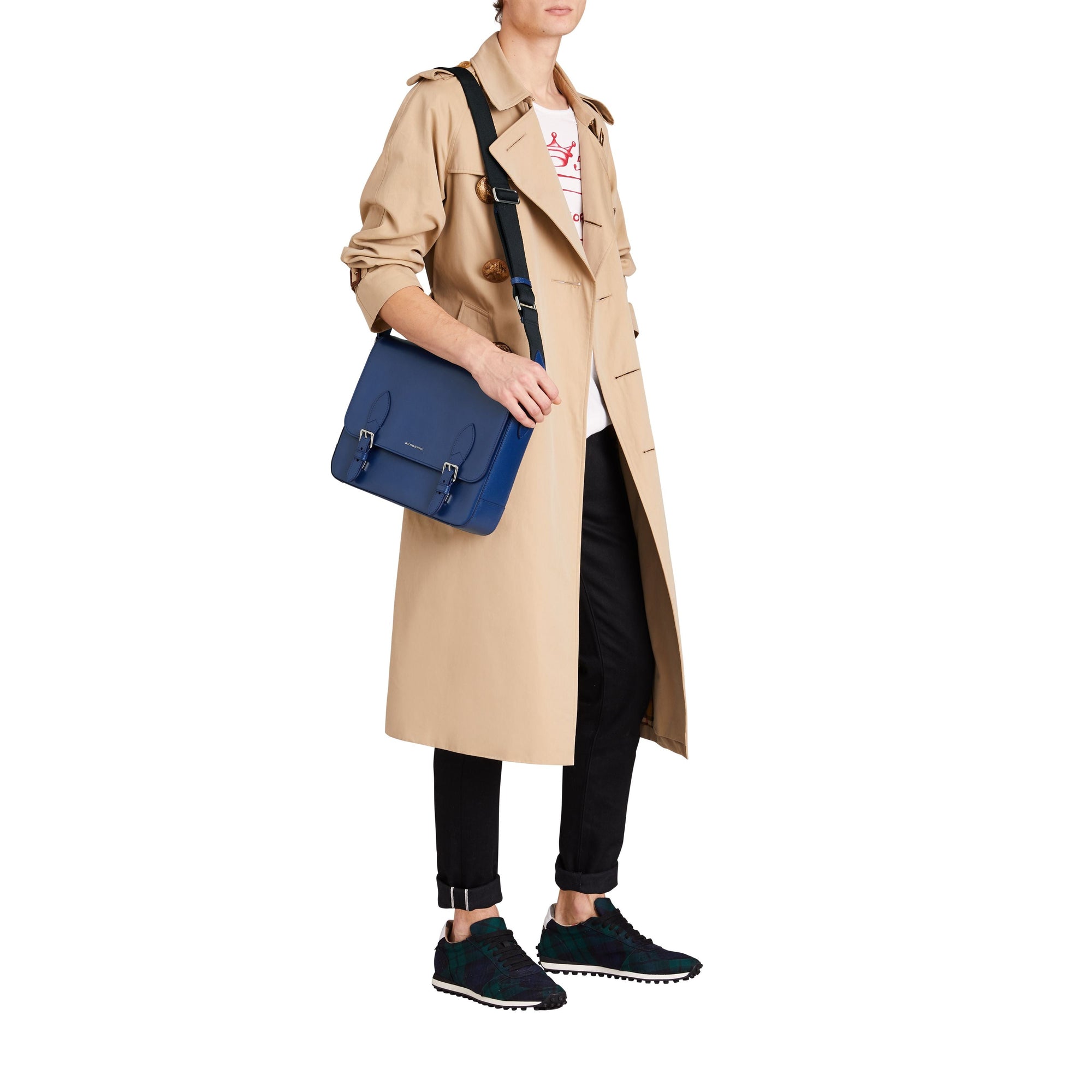 Sac Messenger moyen en cuir à motif London - Deep Blue