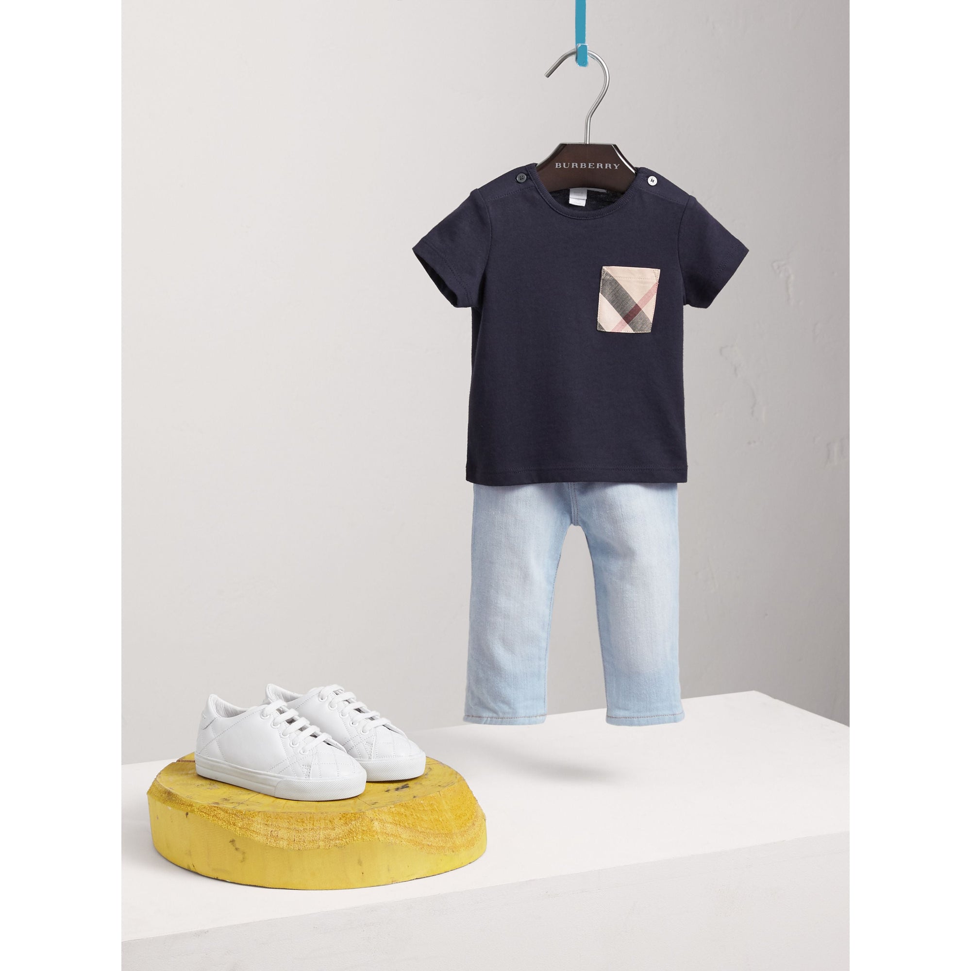 T-shirt en coton avec poche à motif Check - True Navy