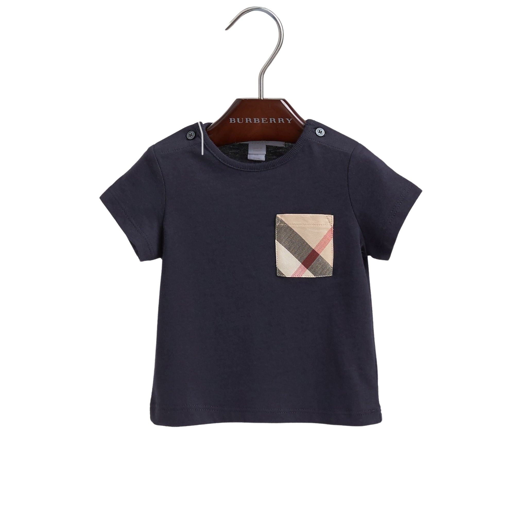 T-shirt en coton avec poche à motif Check - True Navy