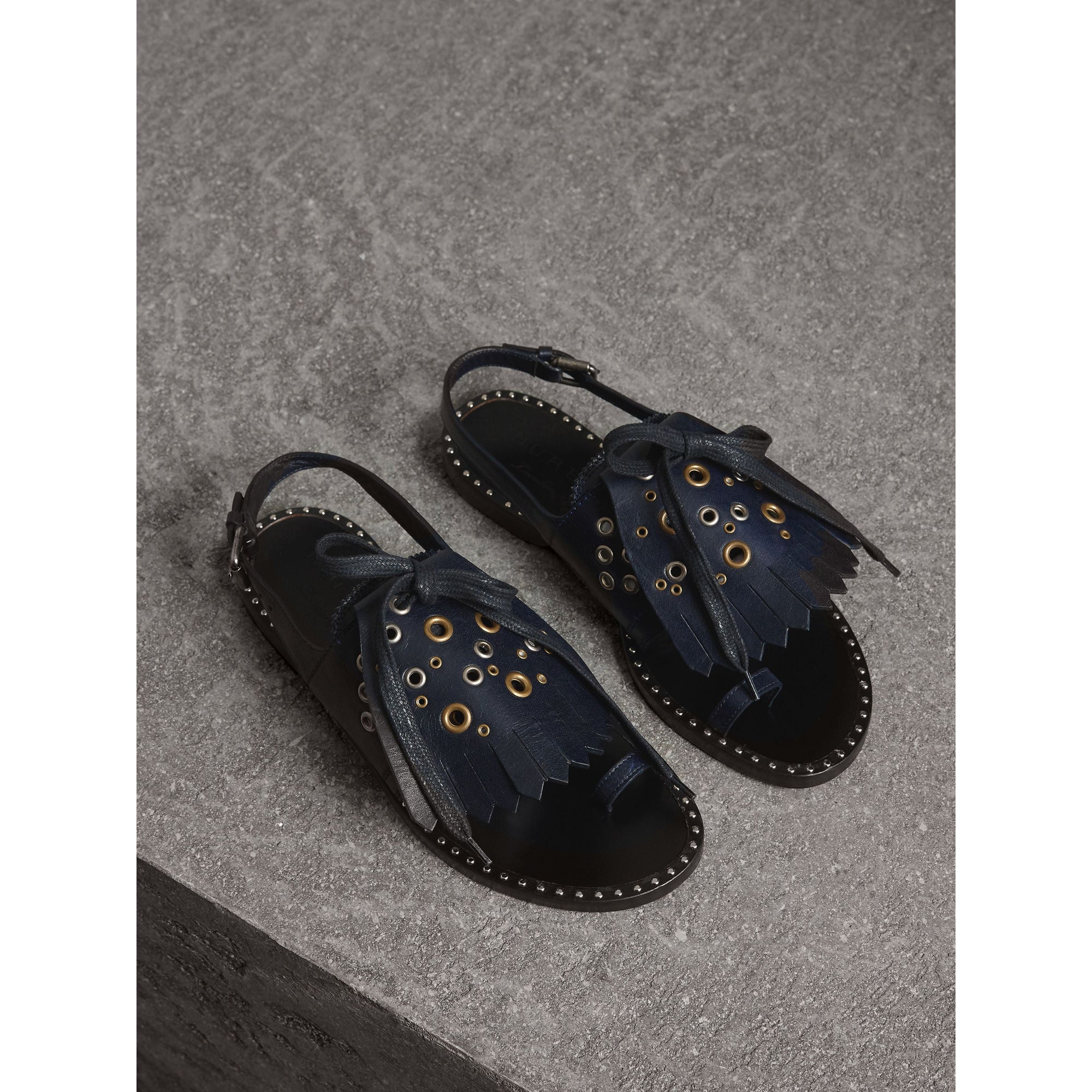 Sandales en cuir à franges - Navy
