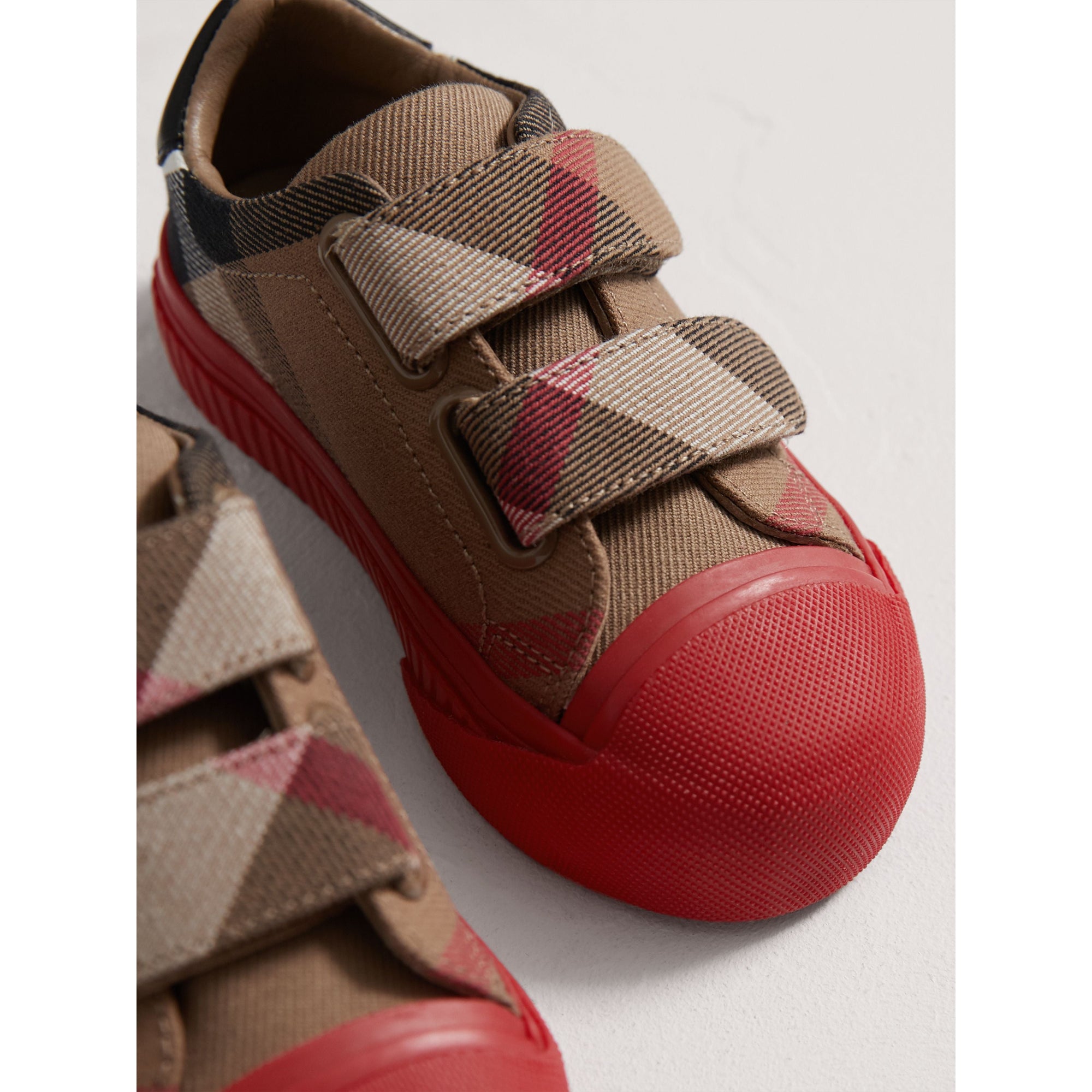 Sneakers en coton à motif House check et cuir - Classic & Parade Red