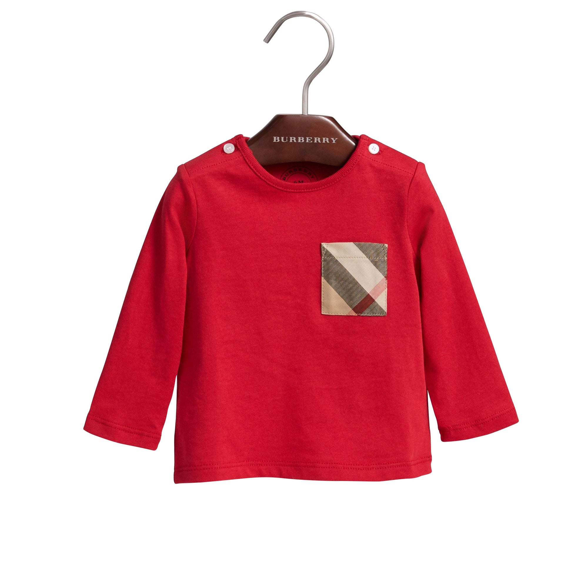 Haut en coton à manches longues avec poche à motif Check - Military Red