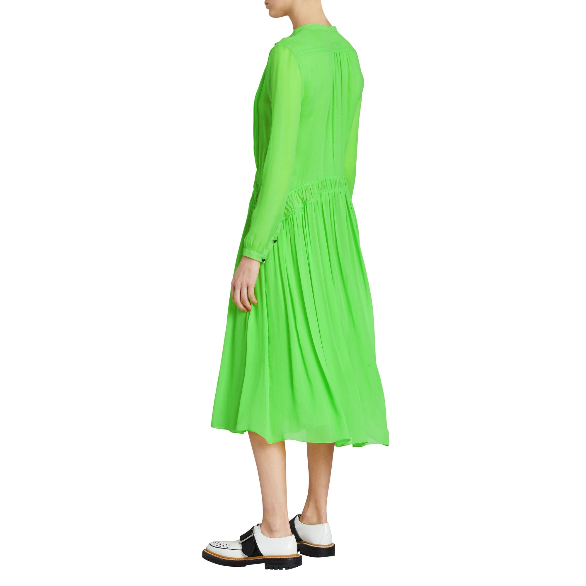 Robe en georgette de soie froncée - Neon Green