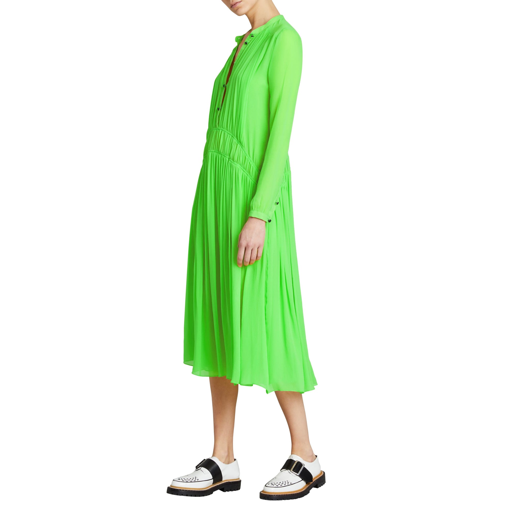 Robe en georgette de soie froncée - Neon Green
