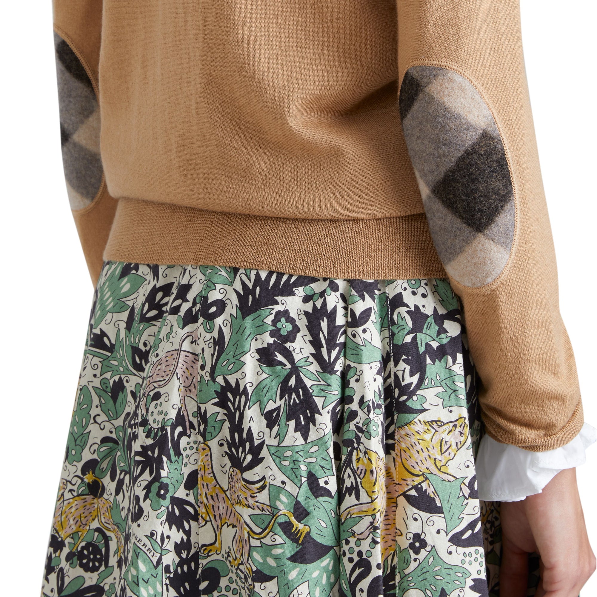 Pull en laine mérinos à motif check - Camel