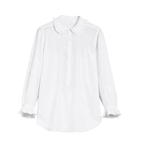 Chemise en coton à volants et nervures - White
